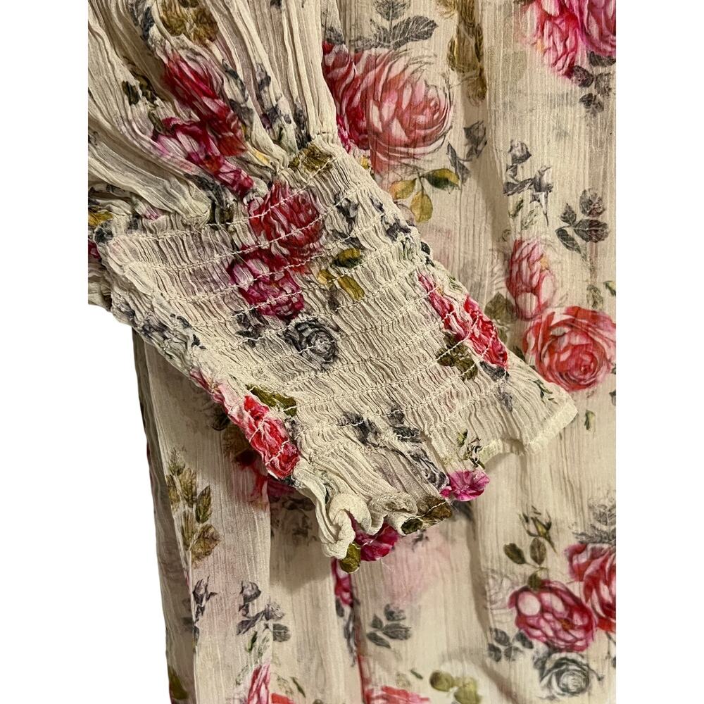 Sundance Small Amelia Floral Sheer Blouse Bohemian Ruffled Sleeves Button-up - Picture 10 of 13